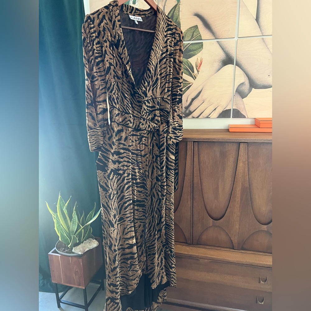 Ganni hi-low wrap dress